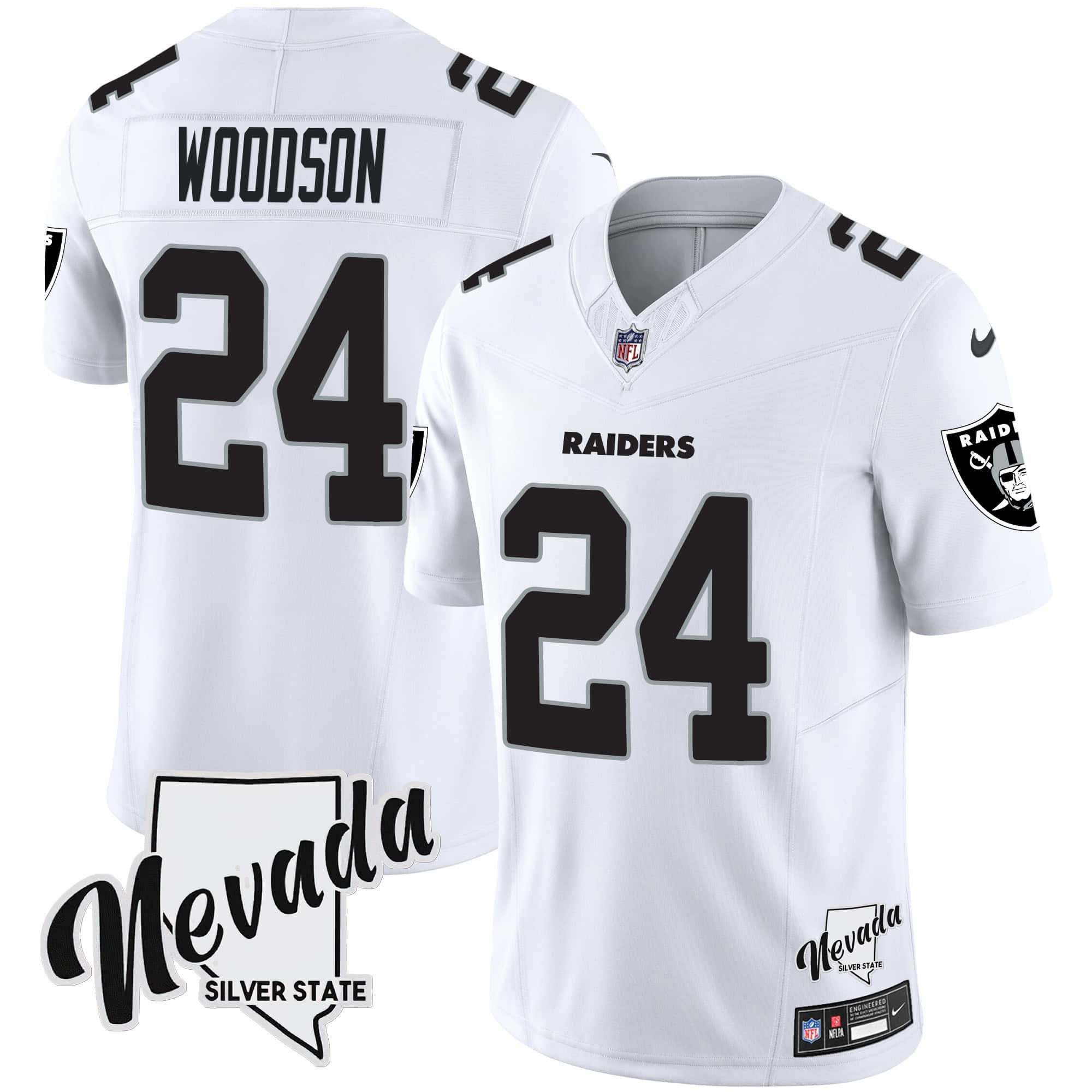 Men Oakland Raiders #24 Woodson White 2024 Nike Nevada Silver State Patch Vapor NFL Jersey->indianapolis colts->NFL Jersey